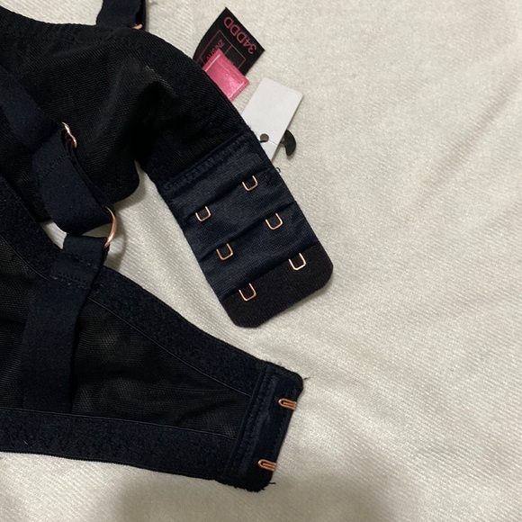 NEW Love Vera Embroidered Heart Unlined Plunge Bra Mesh Sheer Black 34DDD NWT - Picture 5 of 5